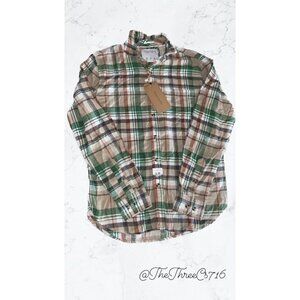 Mens Denim & Flower Plaid Button down Flannel Size 38 Small NWT 100% Cotton